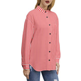 Scarlet Striped Long Sleeve Button Up Casual Shirt Top - Objet D'Art