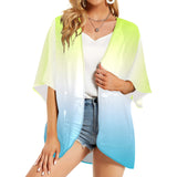 neon green to sky blue ombre Women's Kimono Chiffon Cover Up (Model H51) - Objet D'Art