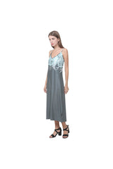 white gray floral V-Neck Open Fork Long Dress(Model D18) - Objet D'Art