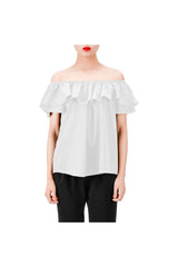 White Women's Off Shoulder Blouse with Ruffle - Objet D'Art