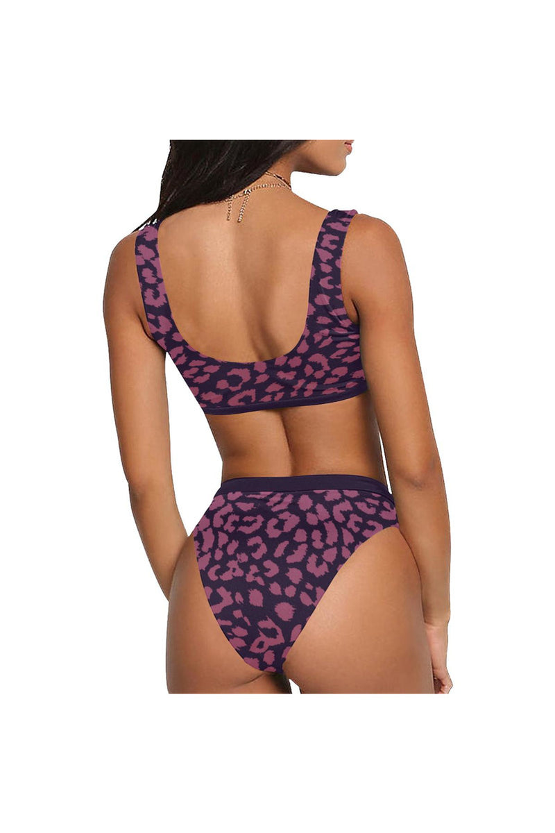 Berry Leopard Sport Top & High-Waisted Bikini Swimsuit - Objet D'Art Online Retail Store