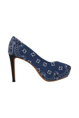 blue bandanna Women's High Heels (Model 044) - Objet D'Art