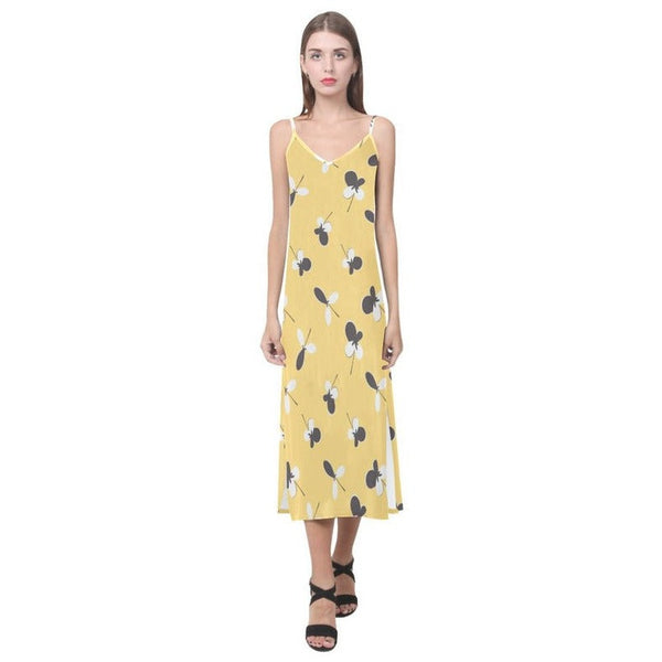 Golden Meadow V-Neck Open Fork Long Dress - Objet D'Art