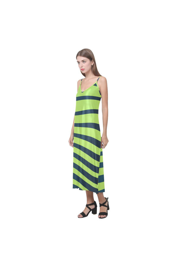 Lime Green Zebra V-Neck Open Fork Long Dress - Objet D'Art