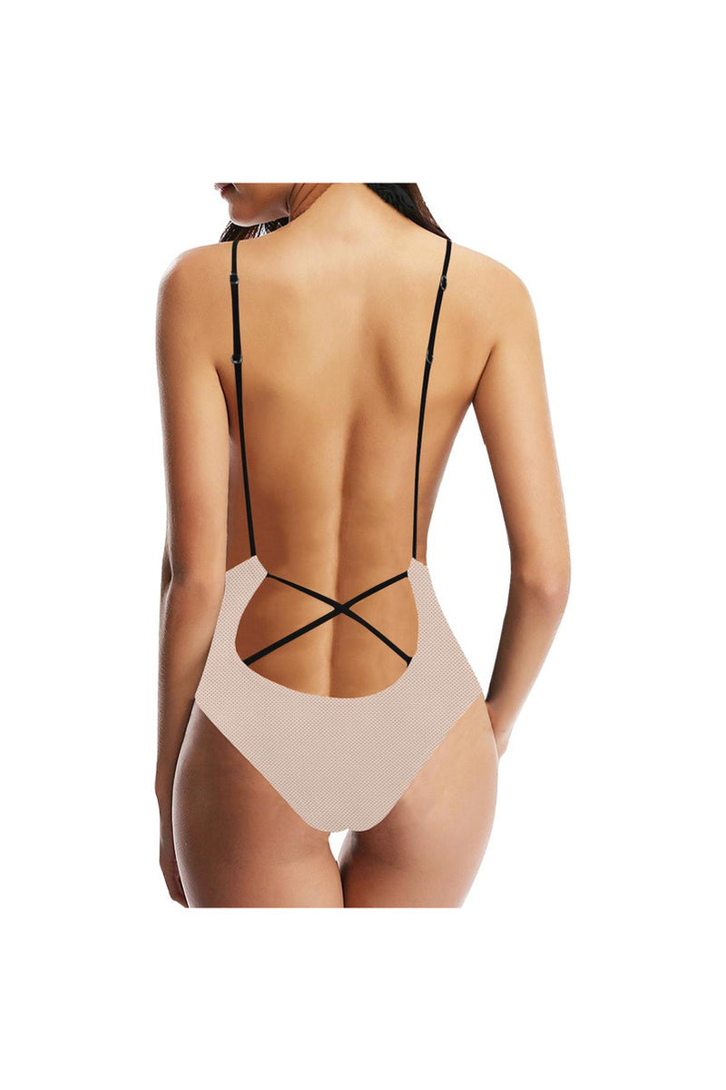 Beige Polka Dot Sexy Lacing Backless One-Piece Swimsuit - Objet D'Art Online Retail Store