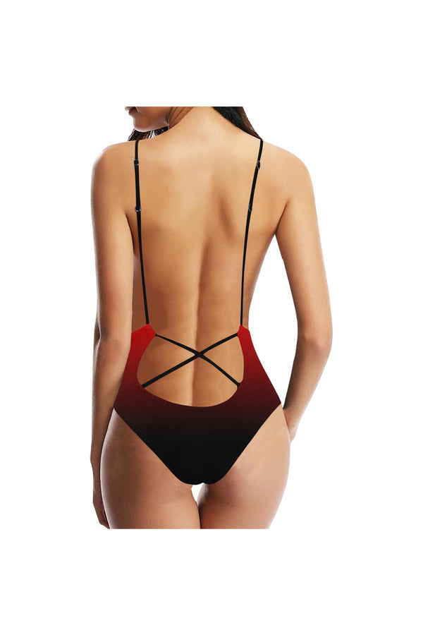 Fade Red to Black Sexy Lacing Backless One-Piece Swimsuit - Objet D'Art Online Retail Store