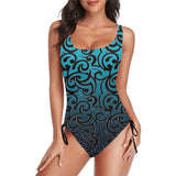 scroll ombre print 2 Drawstring Side One-Piece Swimsuit (Model S14) - Objet D'Art