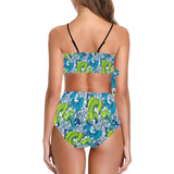 pisces neon green blue ombre print Knot Side Bikini Swimsuit (Model S37) - Objet D'Art