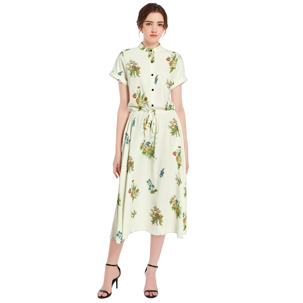 Nature Trail Drawstring Waist A-line Flared Midi Dress - Objet D'Art