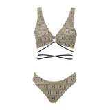 light brown greek key print 78 Cross String Bikini Set (Model S29) - Objet D'Art