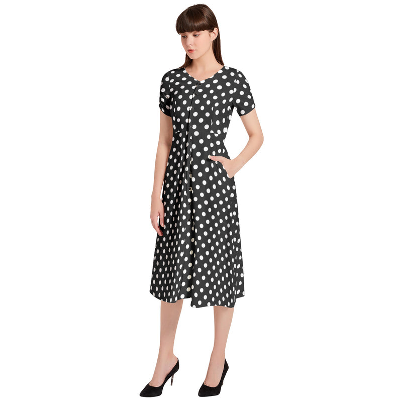 Polka dot Puff Sleeve Button Through Dress - Objet D'Art