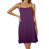 purple solid 5A Drawstring Neck Sleeveless Dress (Model D68) - Objet D'Art