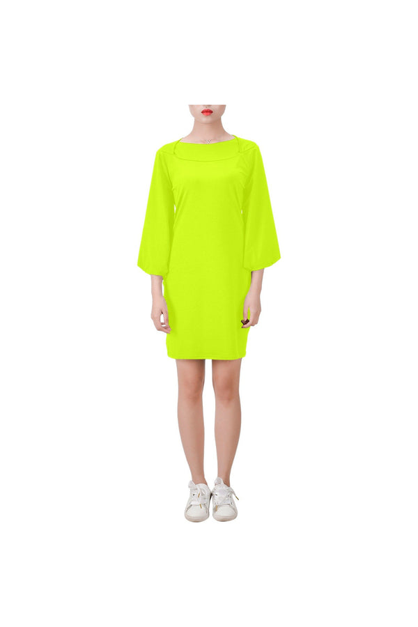 Neon Yellow Green Bell Sleeve Dress (Model D52) - Objet D'Art