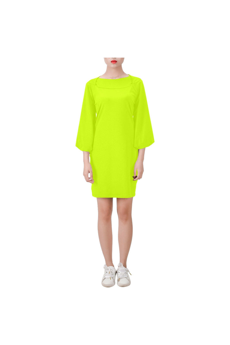 Neon Yellow Green Bell Sleeve Dress (Model D52) - Objet D'Art