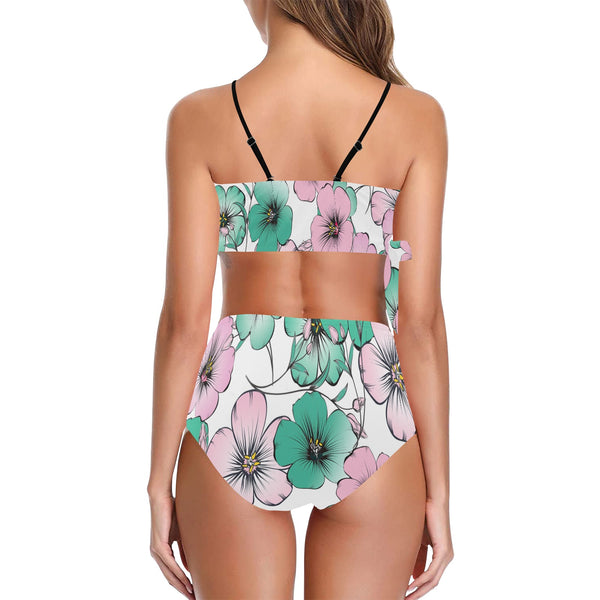 pink green floral mj shoes Knot Side Bikini Swimsuit (Model S37) - Objet D'Art