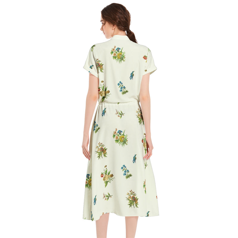 Nature Trail Drawstring Waist A-line Flared Midi Dress - Objet D'Art