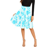 light blue greek key and medium blue roses print 2 Melete Pleated Midi Skirt (Model D15) - Objet D'Art