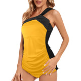 black 2 9k Women's One Shoulder Backless Swimsuit (Model S44) - Objet D'Art