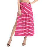 Pink Polka Dot Elastic Waist Ruffle Slit Hem Skirt - Objet D'Art