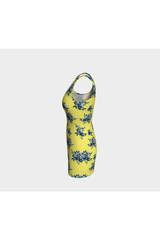 Blue Floral on Yellow Bodycon Dress - Objet D'Art