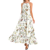 Kaleidoscope Ruffle Hem Halter Neck Maxi Dress - Objet D'Art