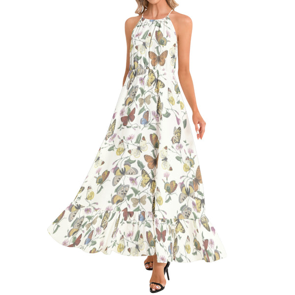Kaleidoscope Ruffle Hem Halter Neck Maxi Dress - Objet D'Art