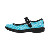 Blue Animal Print Mila Satin Women's Mary Jane Shoes (Model 4808) - Objet D'Art