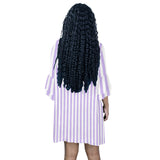 lavender stripes 2 Half Sleeves V-Neck Mini Dress (Model D63) - Objet D'Art