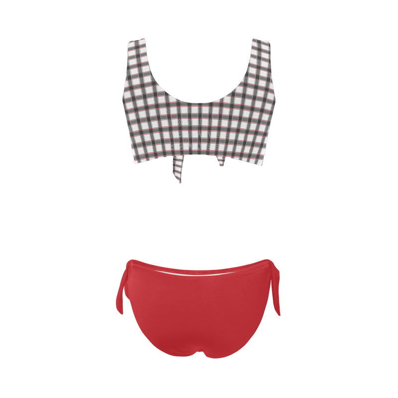crimson solid print 2 Bow Tie Front Bikini Swimsuit (Model S38) - Objet D'Art