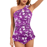 butterfly print 2 a Women's One Shoulder Backless Swimsuit (Model S44) - Objet D'Art
