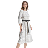 Boat Neck Belted Flared Dress - Objet D'Art