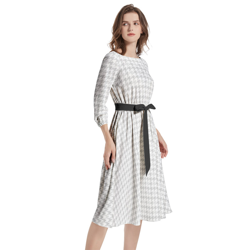 Boat Neck Belted Flared Dress - Objet D'Art