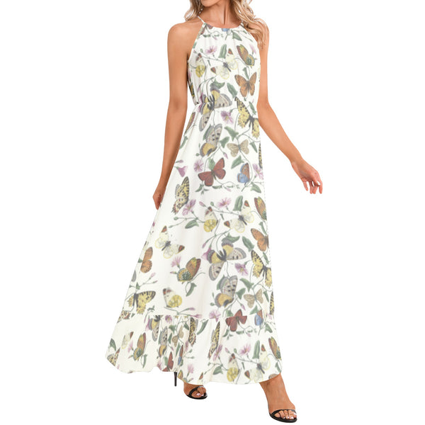 Kaleidoscope Ruffle Hem Halter Neck Maxi Dress - Objet D'Art