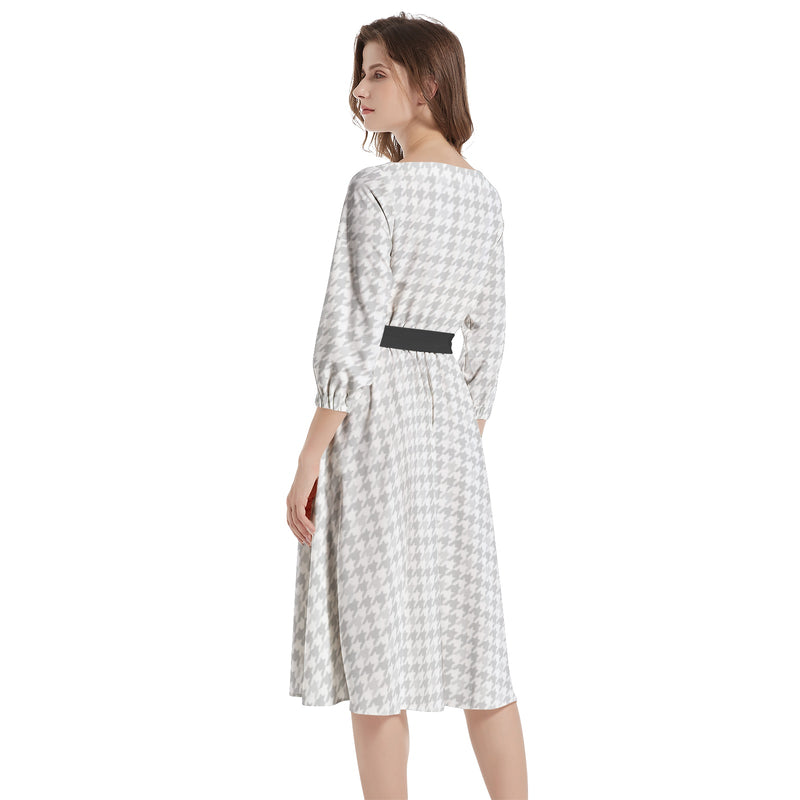 Boat Neck Belted Flared Dress - Objet D'Art