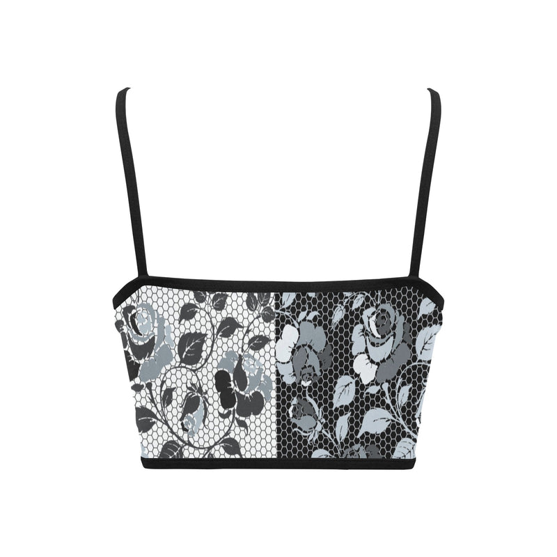 selenium gray print 3 Women's Spaghetti Strap Crop Top (Model T67) - Objet D'Art