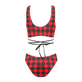 red black diamond print 2 Cross String Bikini Set (Model S29) - Objet D'Art