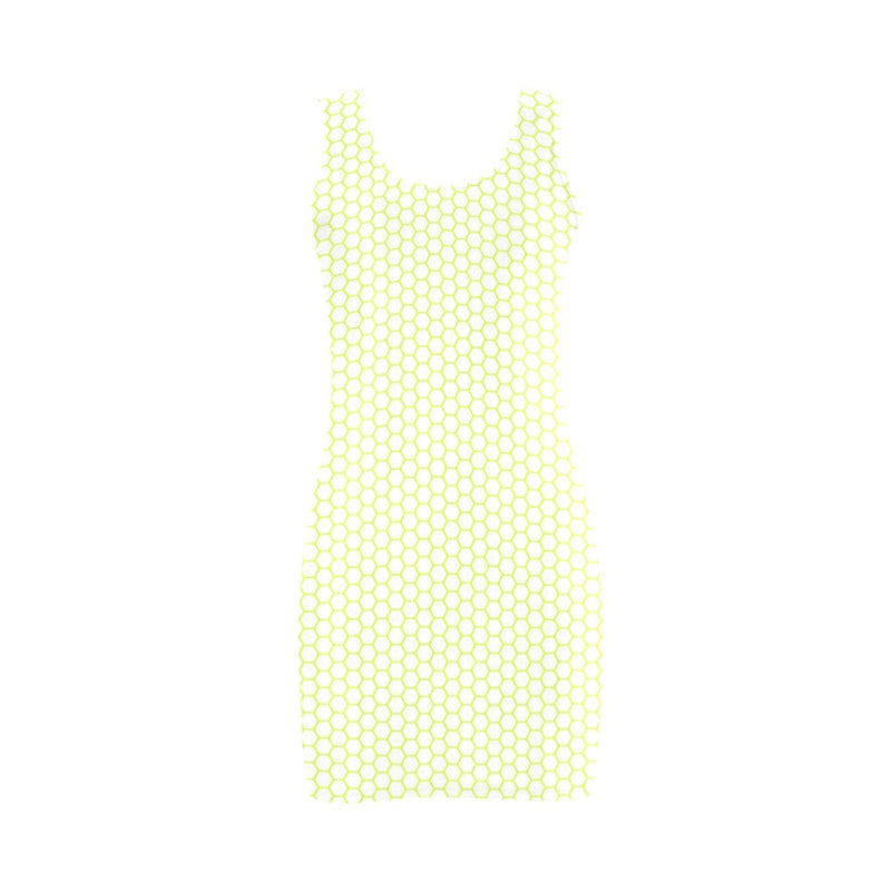 white on neon green hex print Medea Vest Dress (Model D06) - Objet D'Art