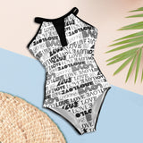 love print bw 2 Women's High Neck Plunge Mesh Ruched Swimsuit (S43) - Objet D'Art