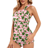 ivy striped 2 print Women's One Shoulder Backless Swimsuit (Model S44) - Objet D'Art