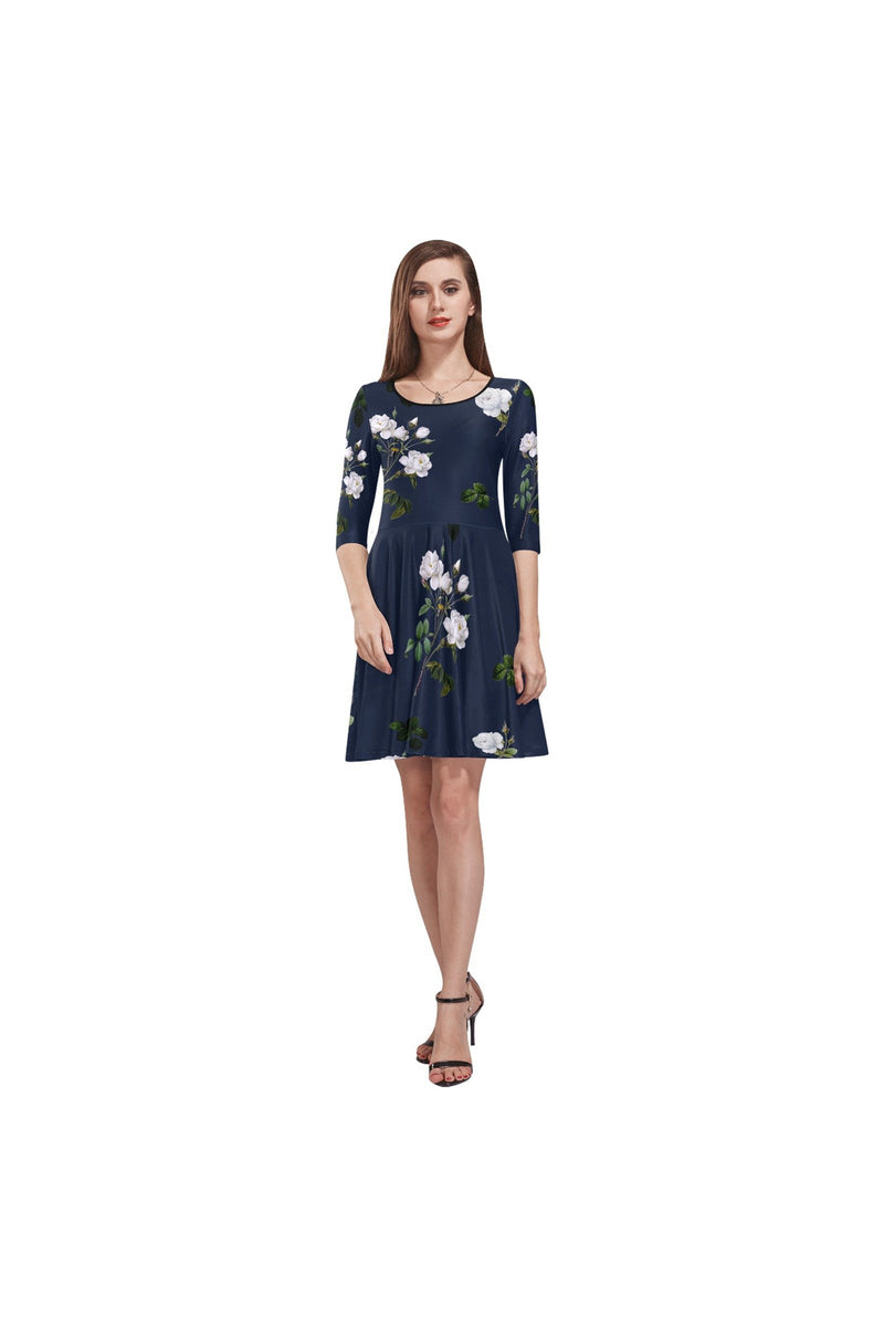 White Floral Tethys Half-Sleeve Skater Dress - Objet D'Art