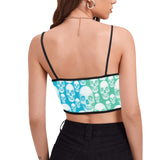 minty blue skull nation print Women's Spaghetti Strap Crop Top (Model T67) - Objet D'Art