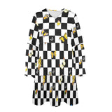 butterfly checker bw print V-Neck Loose Fit Dress (Model D66)