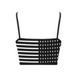 two tone bw striped dots print 2 Women's Spaghetti Strap Crop Top (Model T67) - Objet D'Art