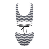 waves gray print 5 Cross String Bikini Set (Model S29) - Objet D'Art