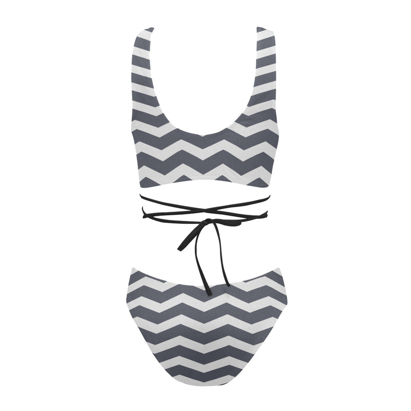 waves gray print 5 Cross String Bikini Set (Model S29) - Objet D'Art