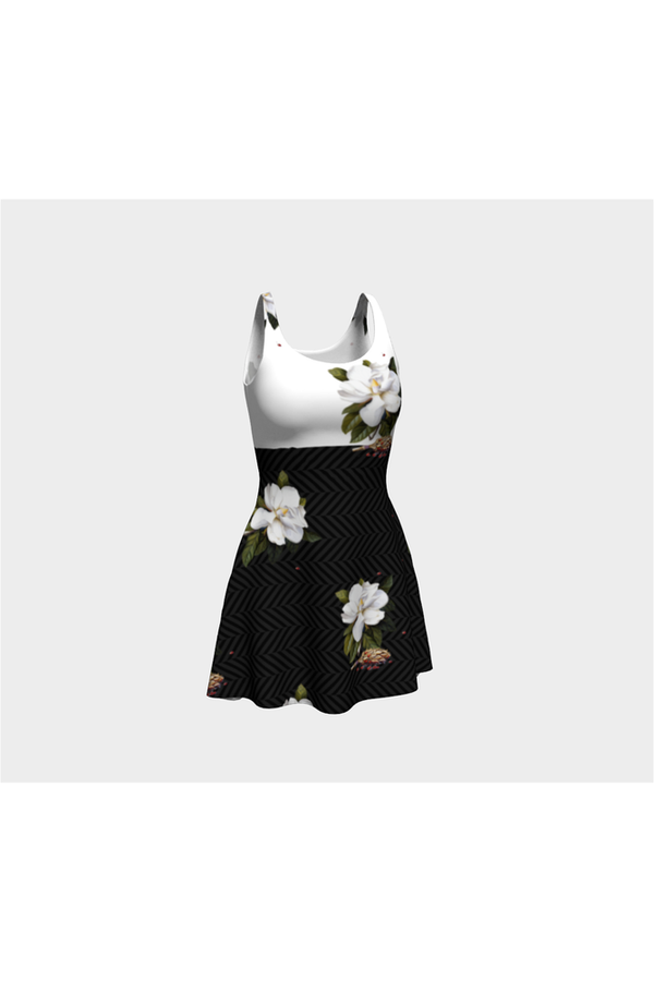 White Magnolia & Herringbone Flare Dress - Objet D'Art