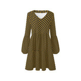 gold petal micro print V-Neck Loose Fit Dress (Model D62) - Objet D'Art