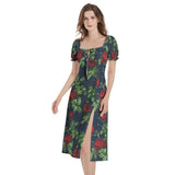 Puff Sleeve Split Thigh Midi Dress - Objet D'Art