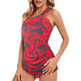 trible scroll print 2 Women's One Shoulder Backless Swimsuit (Model S44) - Objet D'Art