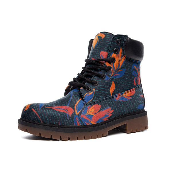 Flaming Floral Script Casual Leather Lightweight boots TB - Objet D'Art